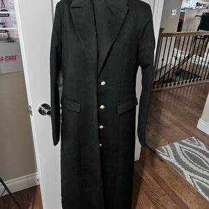 Boston Proper Black Trench Coat with Gold Buttons